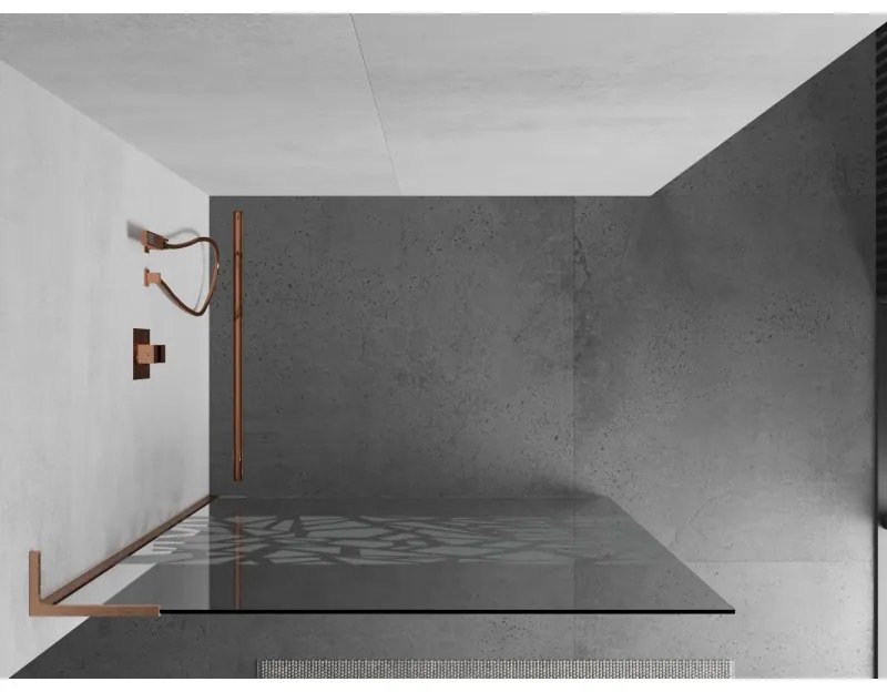 Mexen Kioto L, sprchová zástena Walk-In 70 x 200 cm, 8mm číre sklo biely vzor, medený matný profil, 800-070-103-65-85