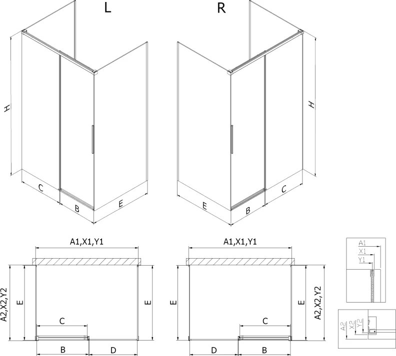 Mexen Rox-3S, 3-stenný sprchový kút 155 x 75 cm, 8mm číre sklo, chrómový profil, 8C2-155-075-01-00-3S