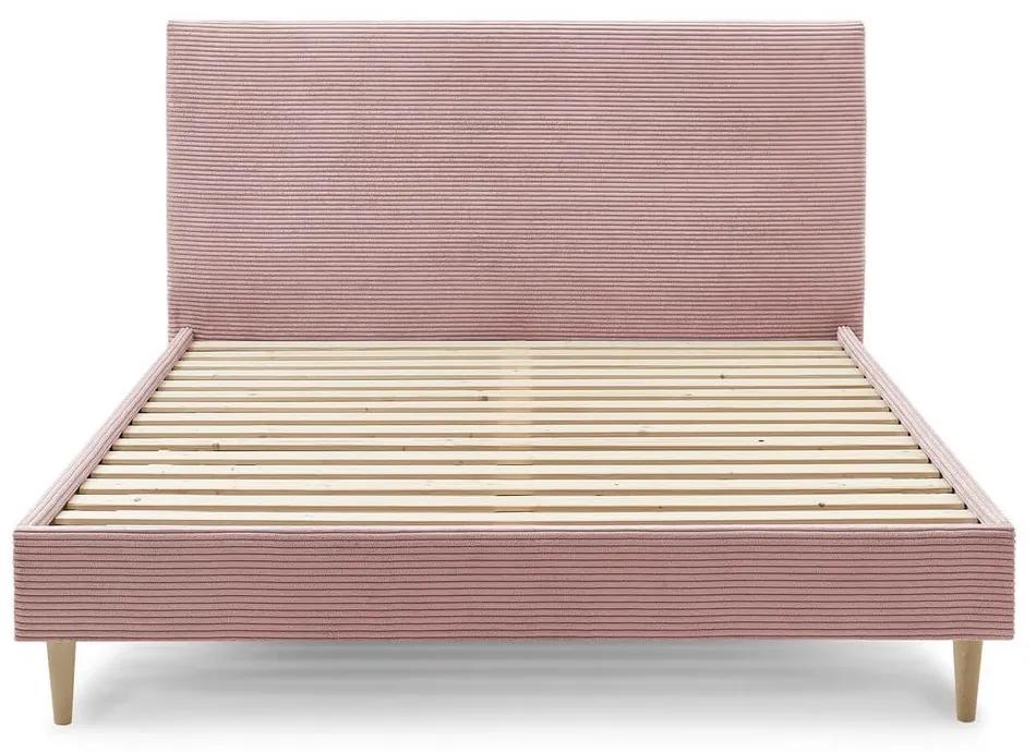 Ružová menčestrová dvojlôžková posteľ Bobochic Paris Anja Light, 180 x 200 cm