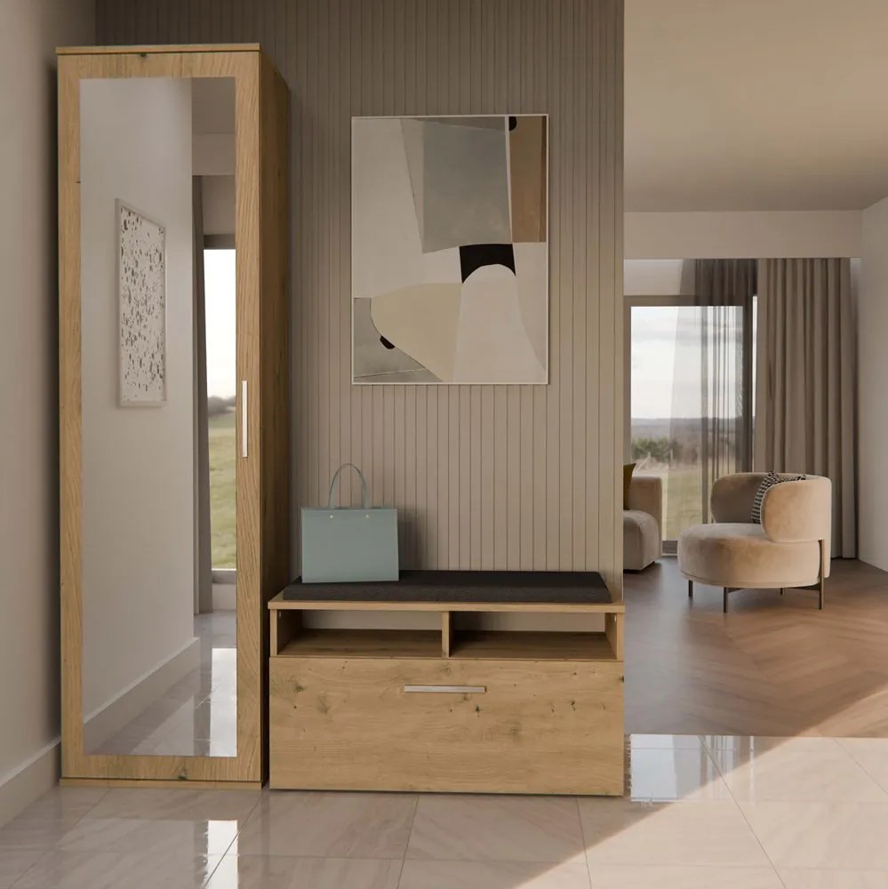 Šatníková skriňa Dialogos 1 (dub artisan) (so zrkadlom). Akcia -19%. Vlastná spoľahlivá doprava až k Vám domov. 1132540