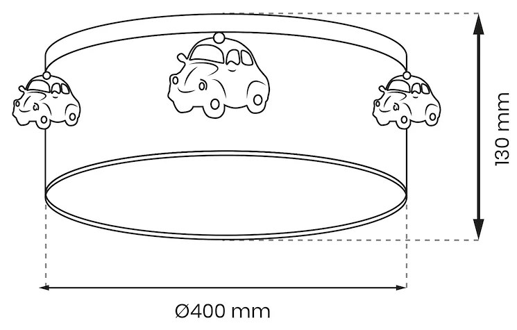 Detské stropné svietidlo Automobile, 1x biele/modré textilné tienidlo