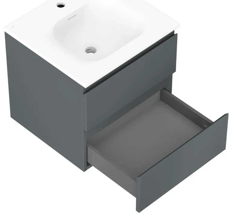 Mexen Orio, kúpeľňová skrinka 50 cm s umývadlom Vela, 2 zásuvky, grafitová matná/biela matná, 91A10-05047-2-BFF66-W23M01