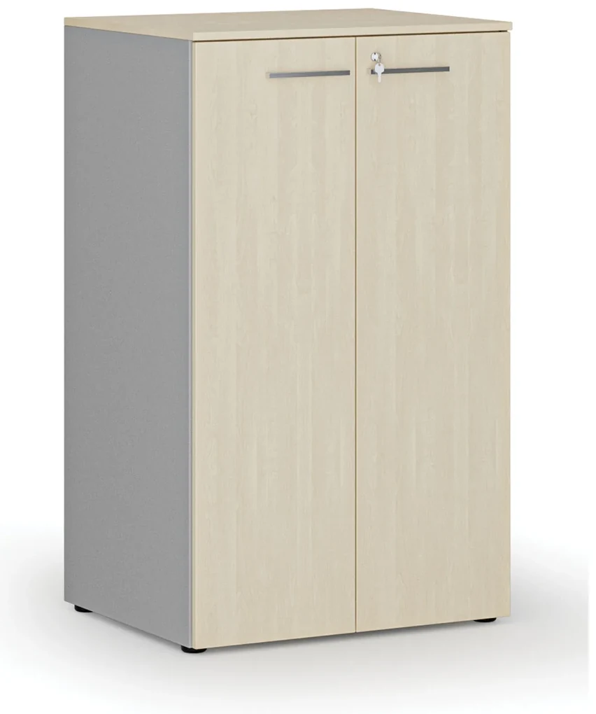 Kancelárska skriňa s dverami PRIMO GRAY, 3 police, 800 x 640 x 1335 mm, sivá/breza