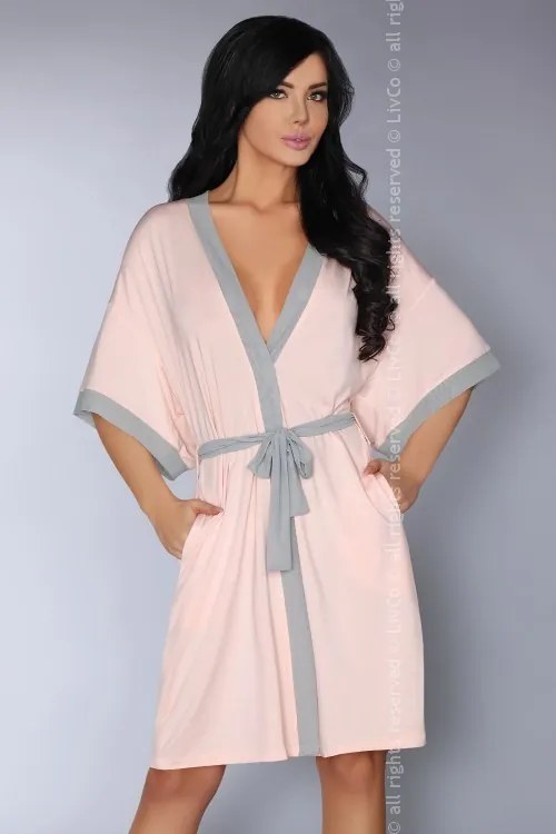 Moderný ružovo sivý župan so širokými rukávmi L/XL