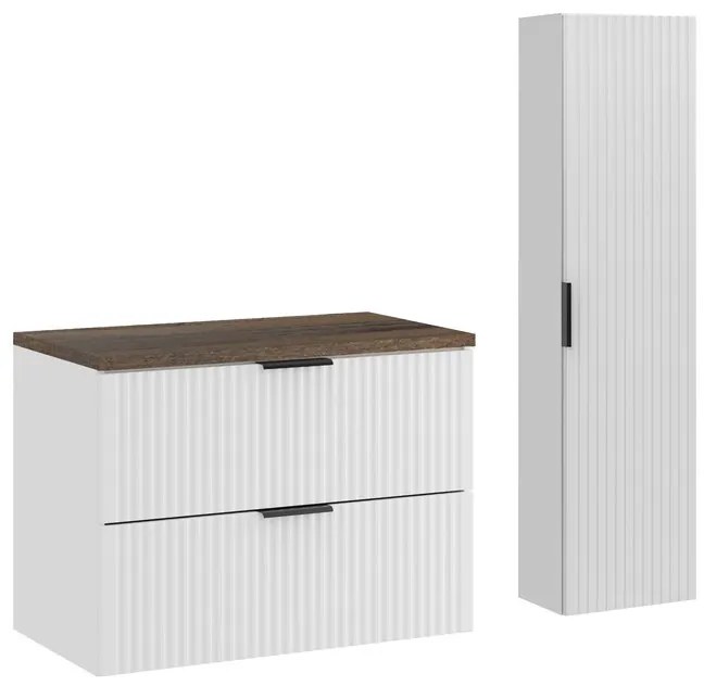 Kúpeľňová zostava Casad s doskou a skrinkami 80 cm biela/dub santa fe vintážny