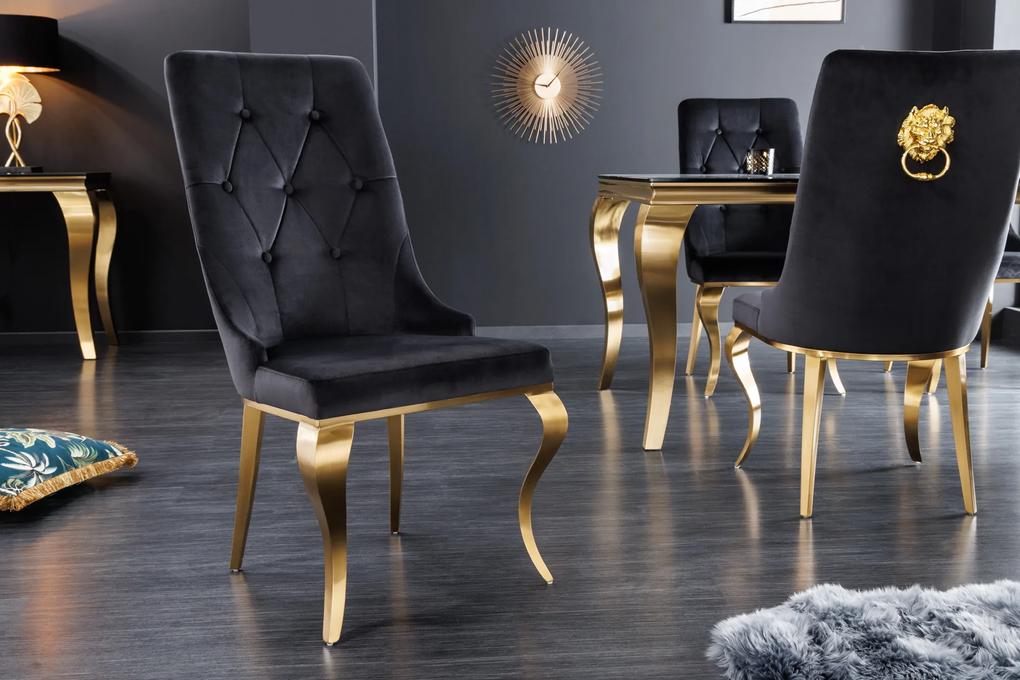 Stolička Modern Barock - čierny zamat - zlatý detail