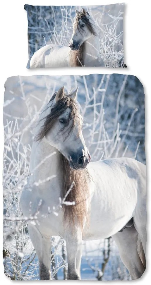 Good Morning Flanelové obliečky Good Morning White Horse 140x200/70x90 cm