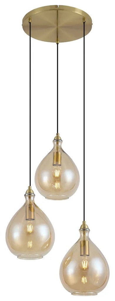 Inteligentná závesná lampa zlatá s jantárovým sklom, 3-svetelná, vrátane Wifi A60 - Traditional