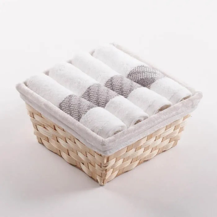 Darčekové balenie uterákov v koši - Elegantné 4ks biele