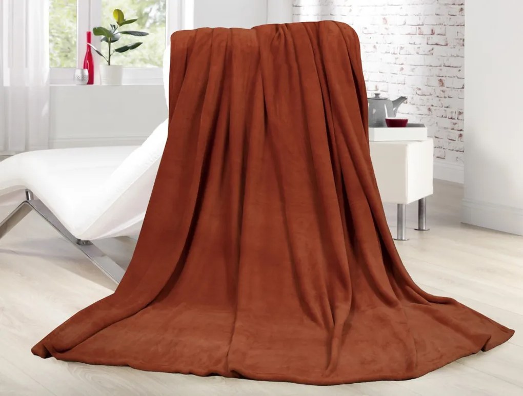 Fleecová deka Lara 220x240 cm, oranžovo-hnedá