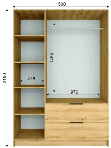 Šatníková skriňa so zrkadlom VISTA 150x215 cm dub artisan/grafit