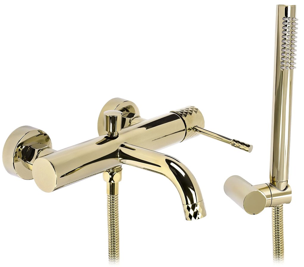 Rea Lungo Diamond, vaňová batéria s ručnou sprchovou súpravou, zlatá lesklá, REA-B6448