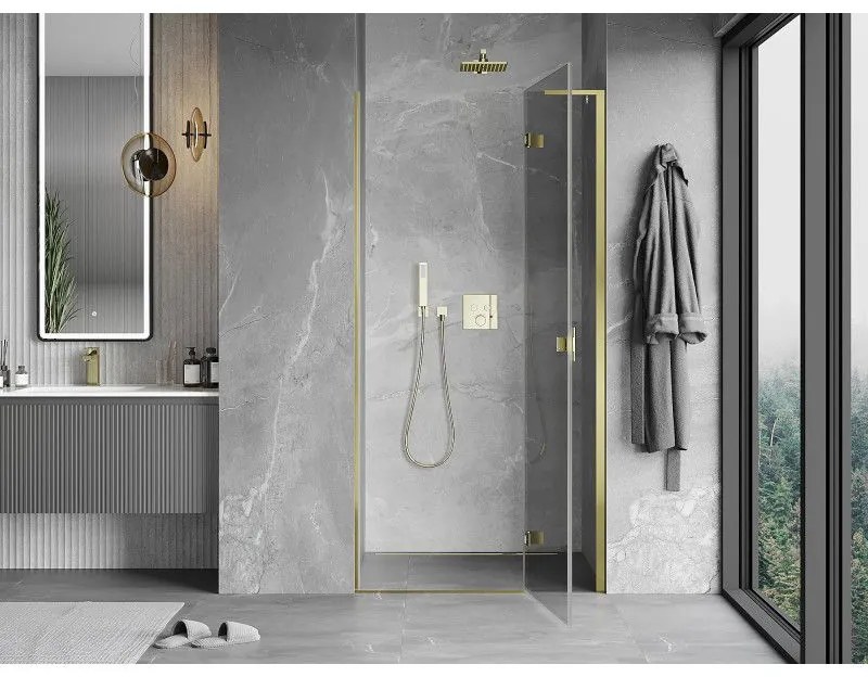 Mexen Mist-H L, 1-krídlové sprchové dvere pravé 115 cm, číre sklo, zlatý lesklý profil, 8A5L-115-000-50-00-P