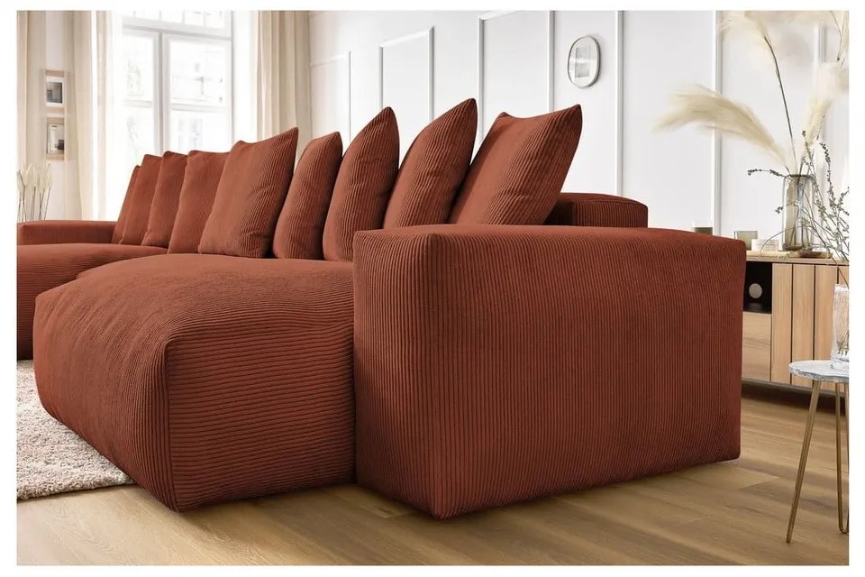 Menčestrová rohová pohovka v tehlovej farbe Voltaire – Bobochic Paris