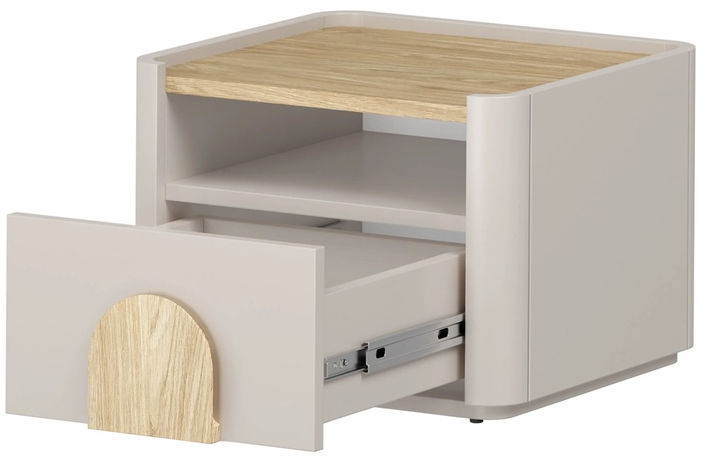 Nočný stolík Amilio 50 cm - kašmírová / dub olejovaný / dub svetlý