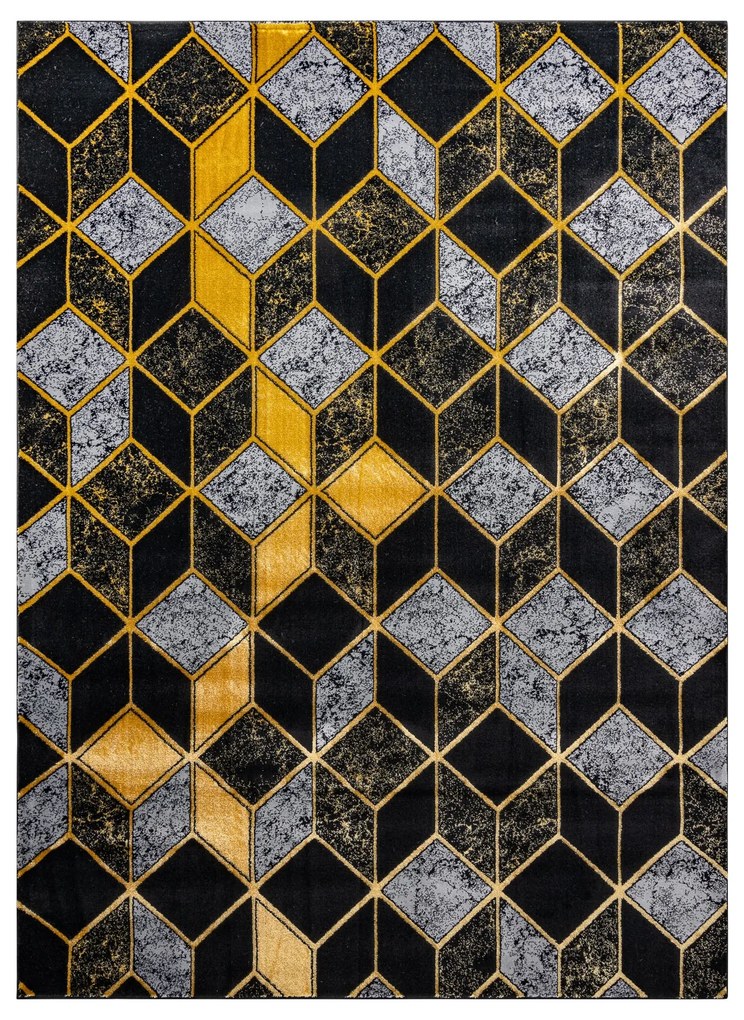 Koberec GLOSS moderný 400B 86 štýlový, glamour, art deco, 3D geometrický čierno/ zlatý