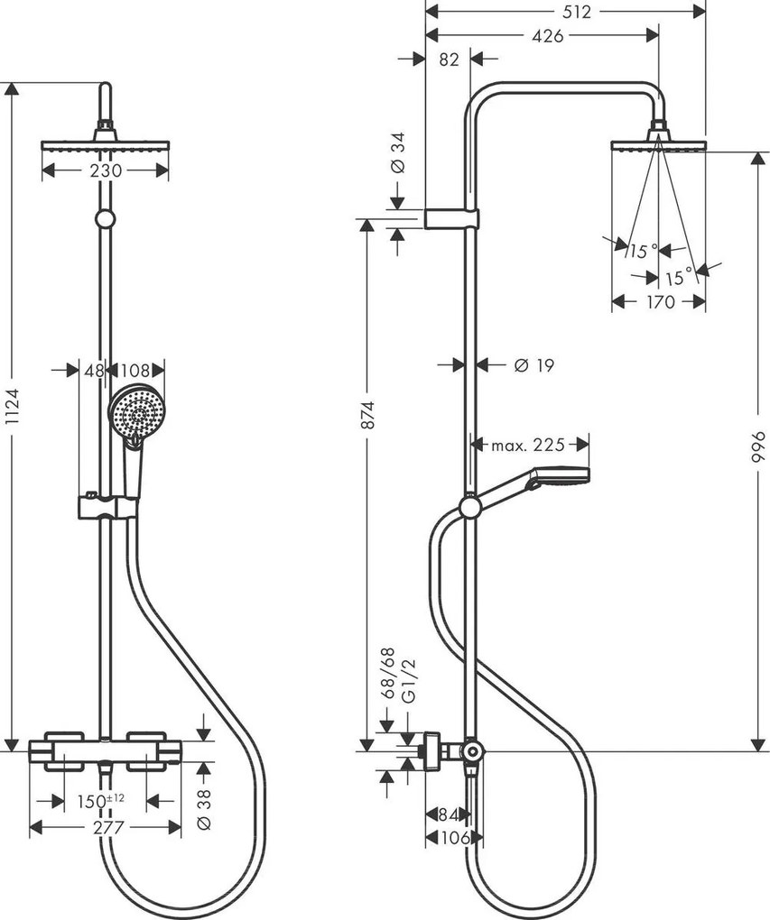 Hansgrohe Vernis Shape, Sprchový systém 230 1jet s termostatom, čierna matná, HAN-26286670