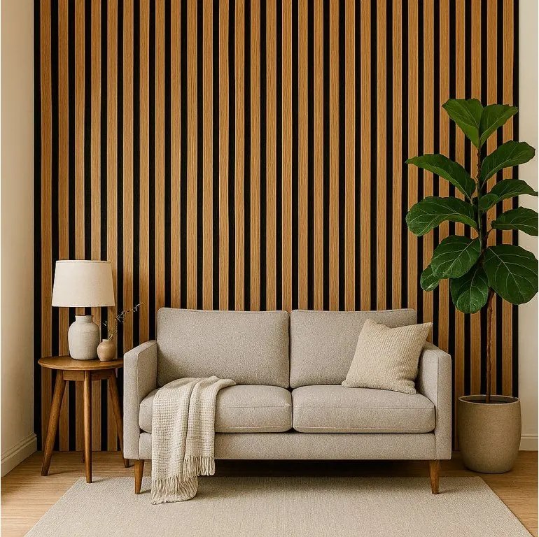 3D Drevené lamely na stenu na filci 255x46cm - DUB SLNEČNÝ