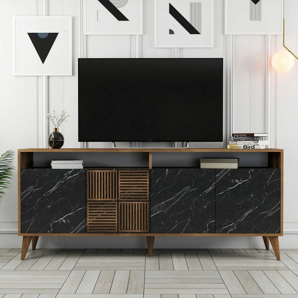 Skrinka Milan 2 Walnut and Black Marble
