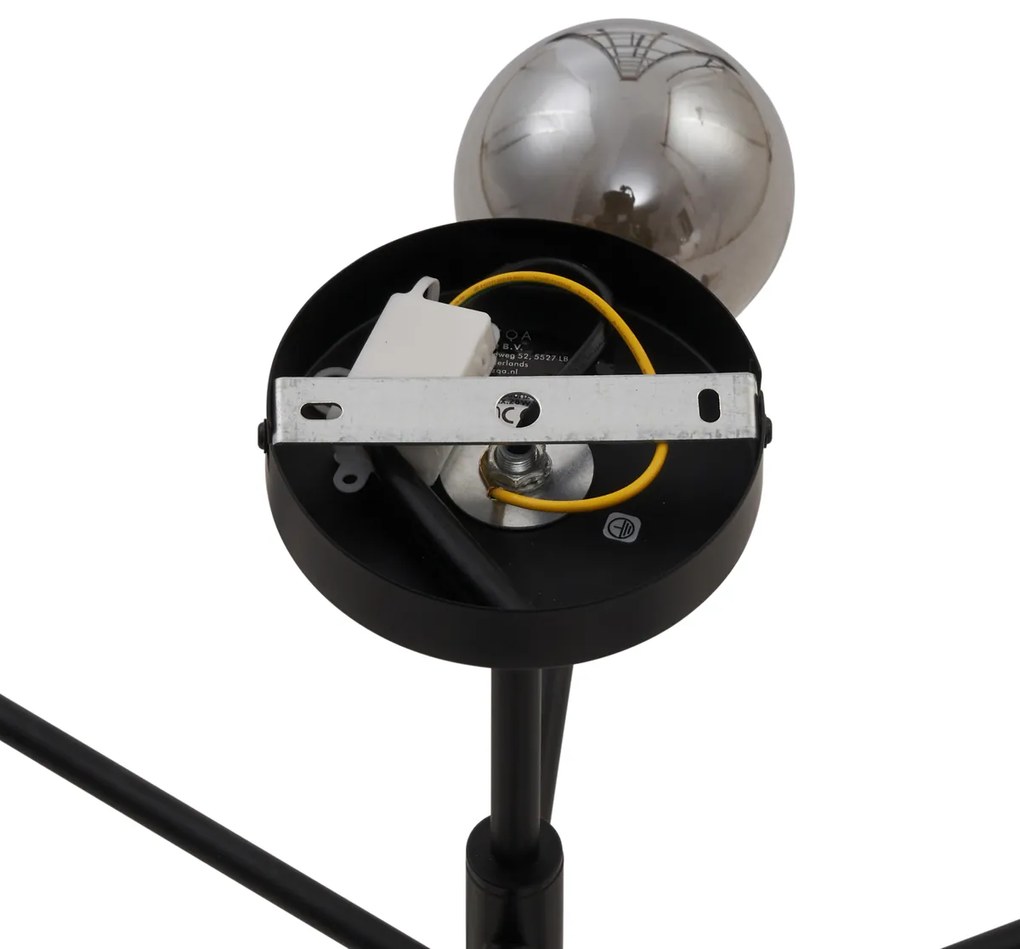 Moderné stropné svietidlo čierne s dymovým sklom 6-svetiel - Ryan