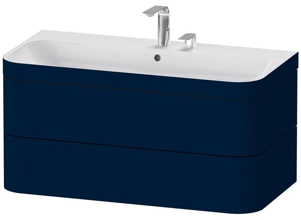 DURAVIT Happy D.2 Plus c-bonded závesná skrinka s nábytkovým umývadlom s dvomi otvormi, 2 zásuvky, 975 x 490 x 480 mm, nočná modrá matná lakovaná, HP4638E9898