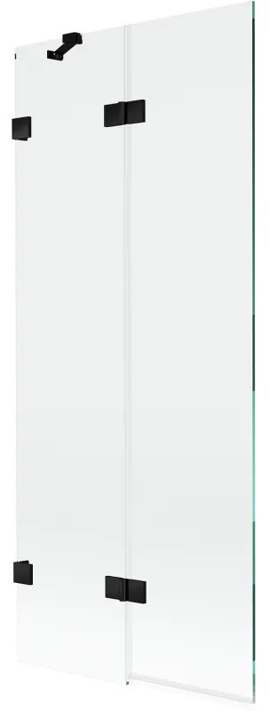 Mexen Lunar, 2-krídlová vaňová zástena ľavá 80 x 150 cm, číre sklo, čierna matná, 897-080-100-70-00-L