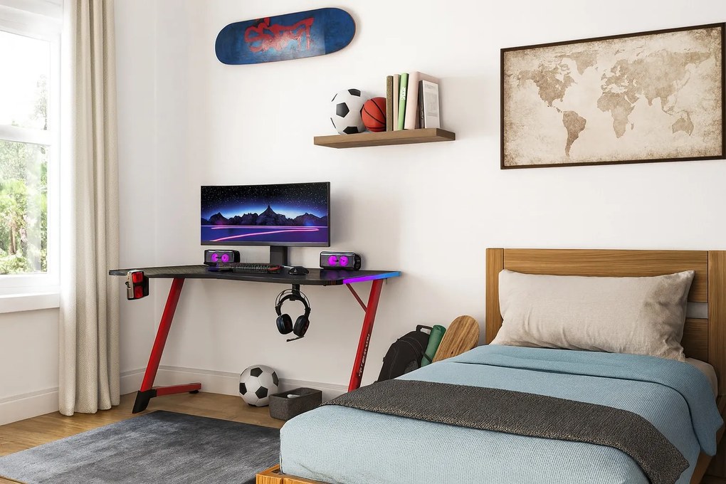 Herný stôl s podsvietením BG01 čierno-červený 120 cm