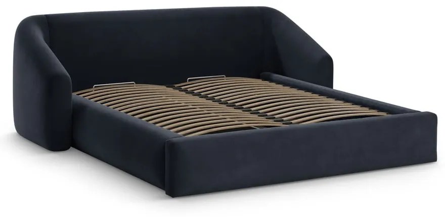 Tmavomodrá čalúnená dvojlôžková posteľ s úložným priestorom s roštom 140x200 cm Campi – Cosmopolitan Design