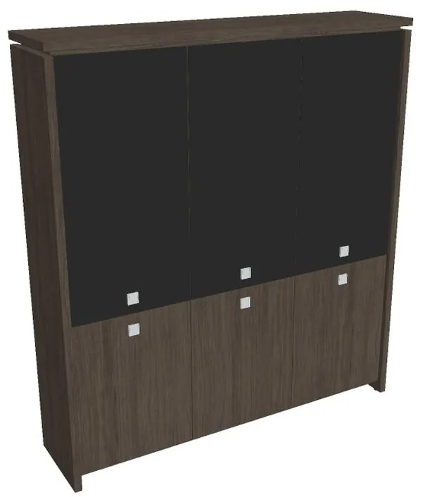 Vysoká skriňa Verno 188 x 46 x 210 cm, kombinované dvere, dub antracit / čierna