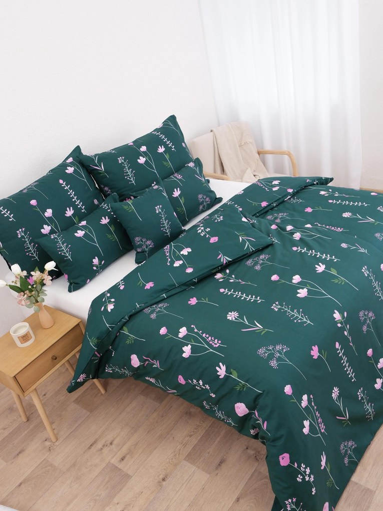 Bavlnené obliečky Renforcé - Vlčie maky tmavo zelené