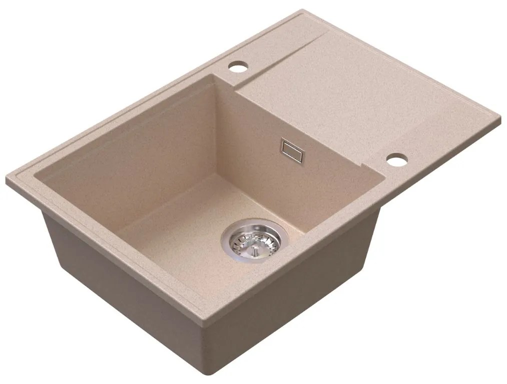 Sink Quality Sink55, kuchynský granitový drez 680x460x215 mm + chrómový sifón, béžová, SKQ-SINK.P.1KDO.X