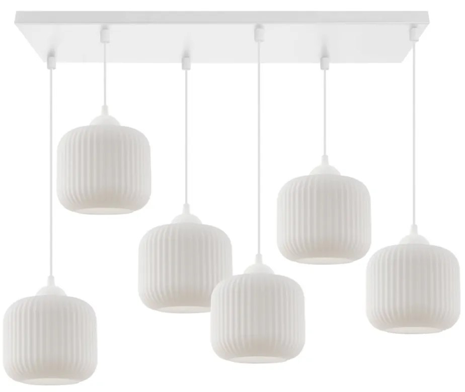 Závesné svietidlo Riffle, 6x biele sklenené tienidlo, w