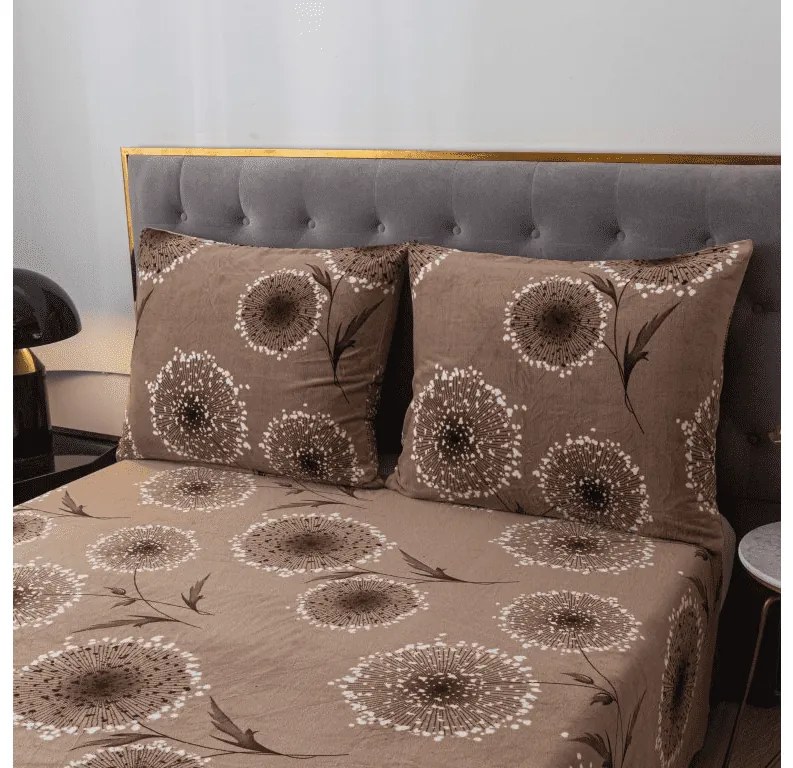 Sada mikroplyšových obliečok PAMPELINO svetlo hnedé + plachta mikroplyš SOFT 180x200 cm biela, dvojlôžko