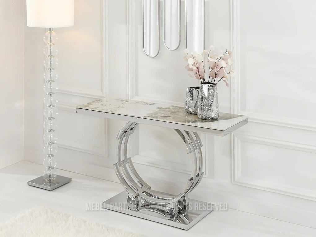 Konzolový stolík Tess (sivý mramor + chrómová). Akcia -6%. Vlastná spoľahlivá doprava až k Vám domov. 1110837