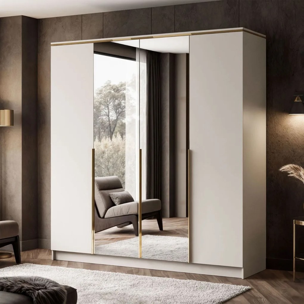 ŠATNÍKOVÁ SKRIŇA NESSIE KAŠMÍR 4D ZLATÉ ÚCHYTKY + ZRKADLÁ