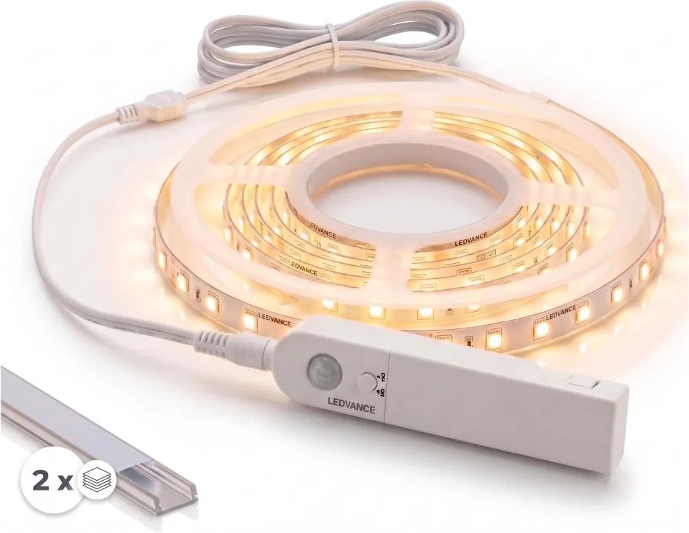 SADA 1x LED pásik so senzorom FLEX LED/3,6W/4xAA 2 m + 2x zabudovateľný profil 1 m