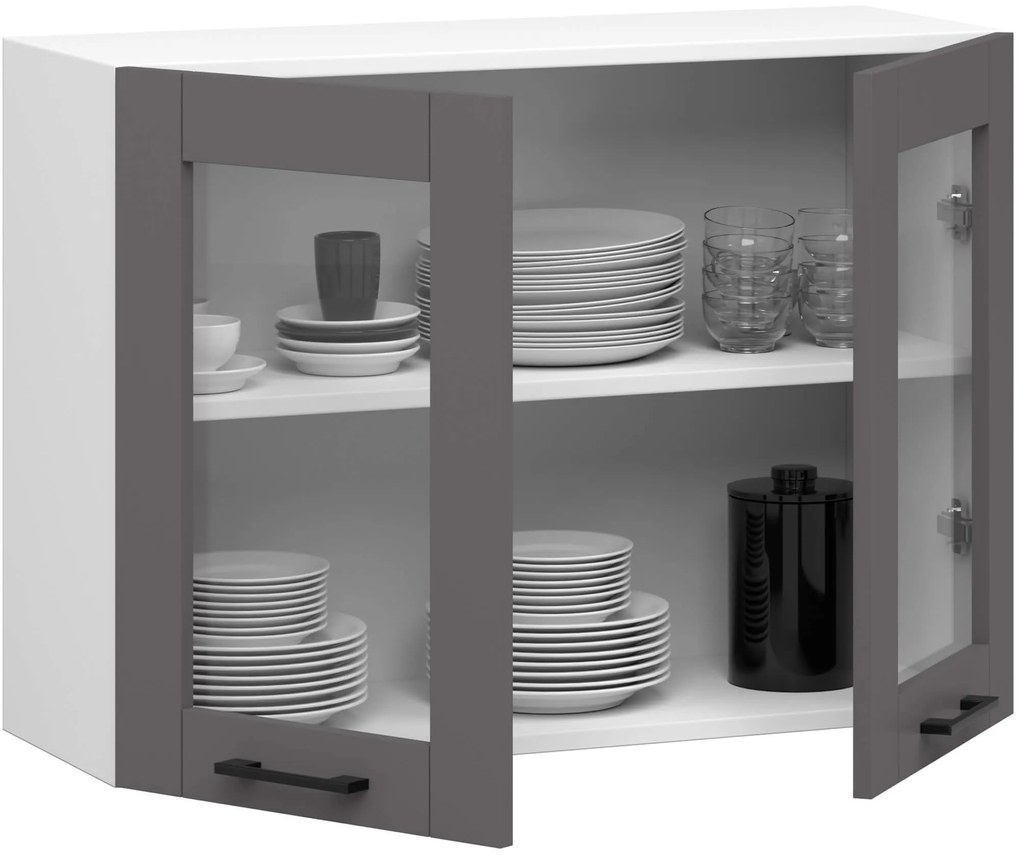 Závesná kuchynská skrinka OLIVIE W 80x58 cm biela mat/grafitovo šedá