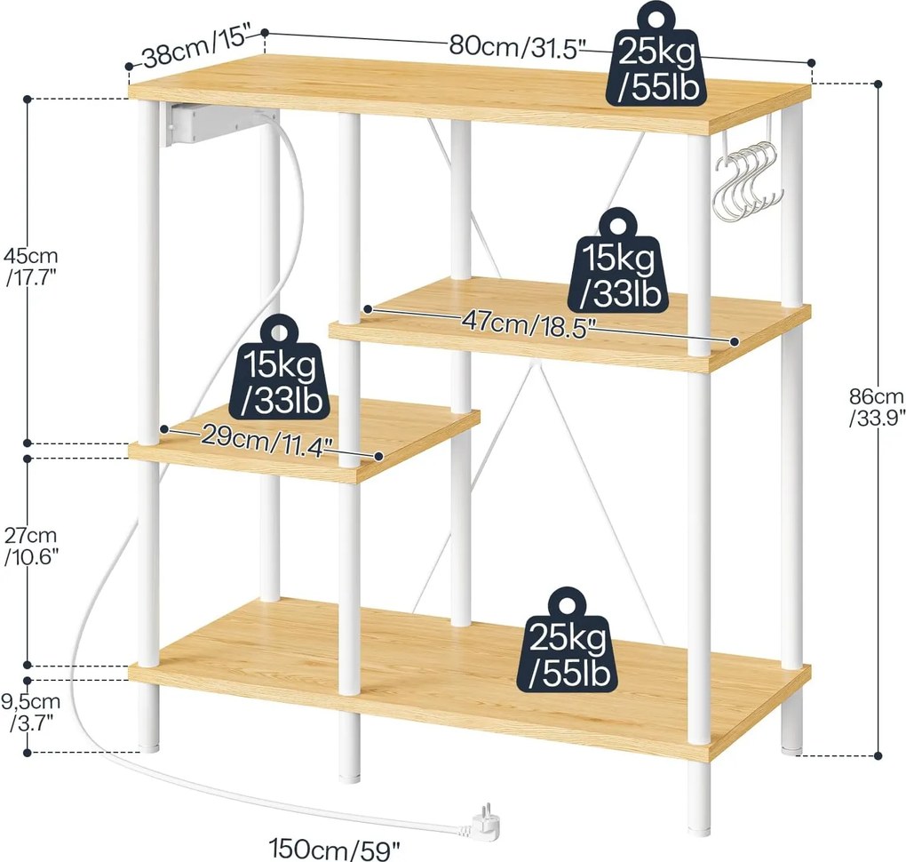 Kuchynský regál Vasagle Vitas 80 cm so zásuvkami hnedý/biely