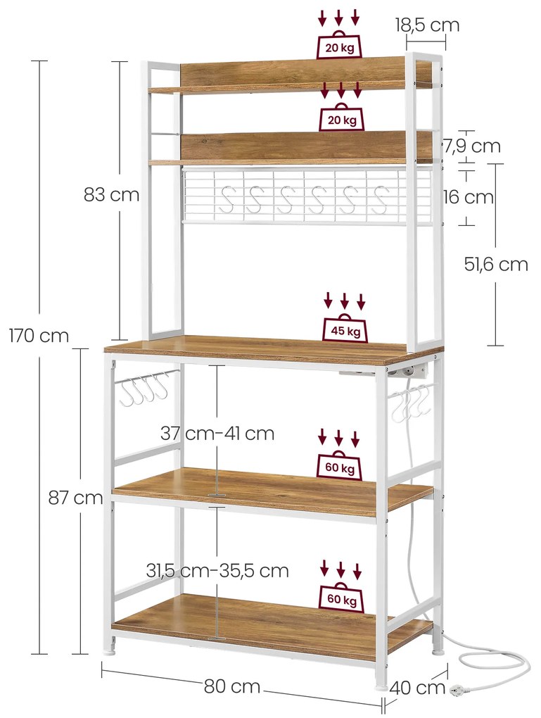 Kuchynský regál Vasagle Kefry orech/biela