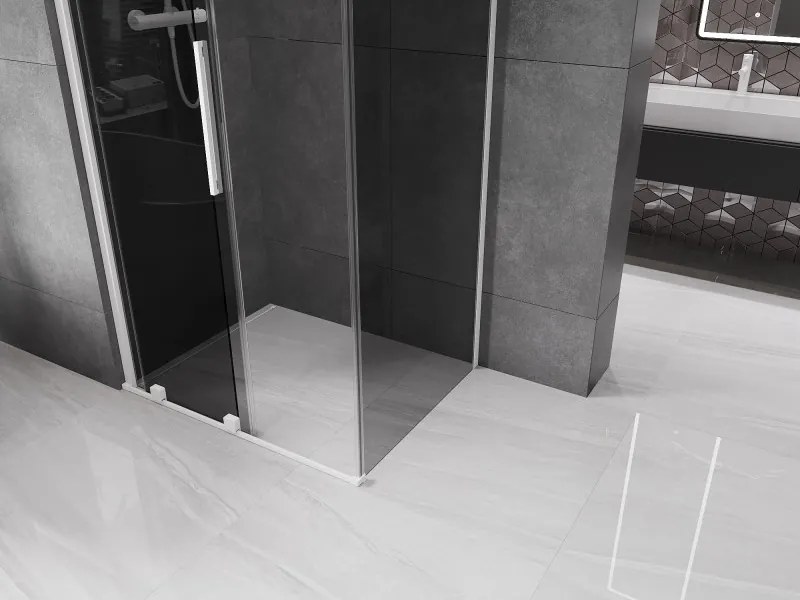 Mexen Velar, sprchový kút s posuvnými dverami 120 x 90 cm, 8mm šedé sklo, biela matná, 871-120-090-41-20