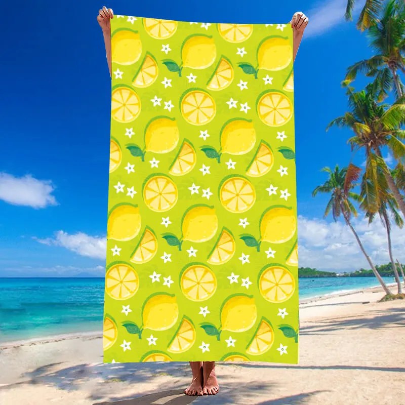 Rýchloschnúca plážová osuška LEMONS 100x180 cm zelená, 100% mikrovlákno