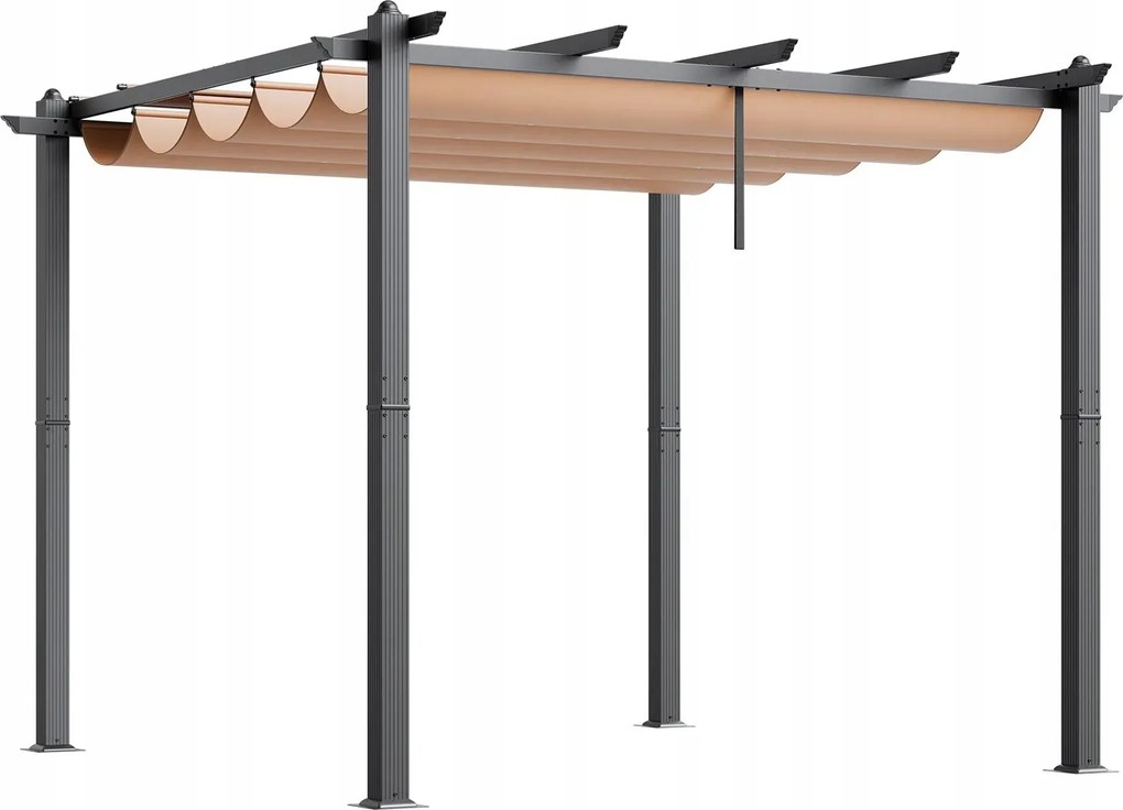Záhradná pergola béžová 3.05 x 3.05 m, hliníková s markízou, rozkladacia terasa