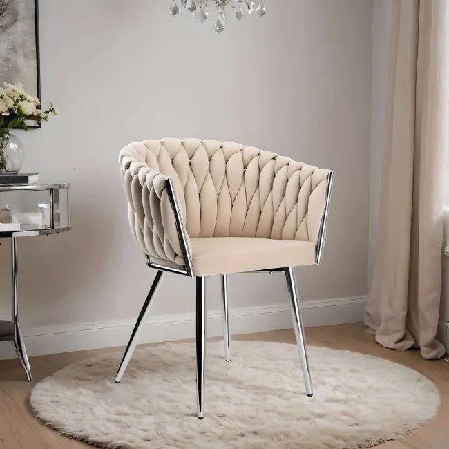 Jedálenská stolička COFTON zamatová, strieborná / béžová
