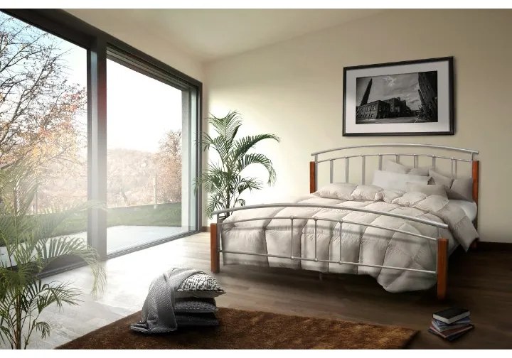 Kondela Manželská posteľ MIRELA, 160x200, drevo prírodné/strieborný kov