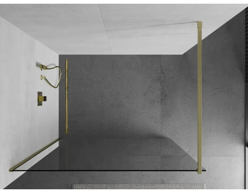 Mexen Kioto, sprchová zásteny typ Walk-In 130 x 200 cm, 8mm číre sklo, zlatý matný profil, 800-130-101-55-00