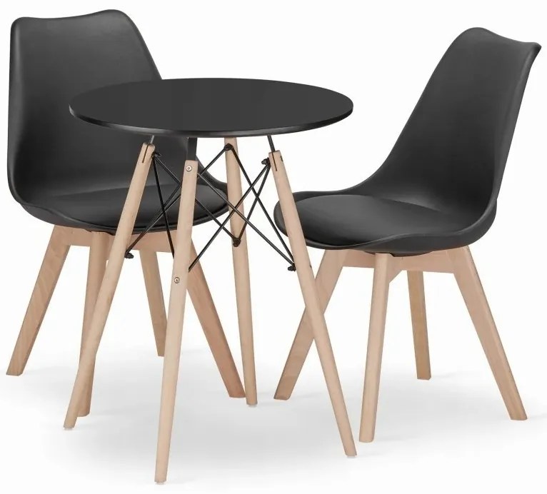 Jedálenská zostava TODI 60cm okrúhly stolový set čierny + 2 stoličky MARK čierne