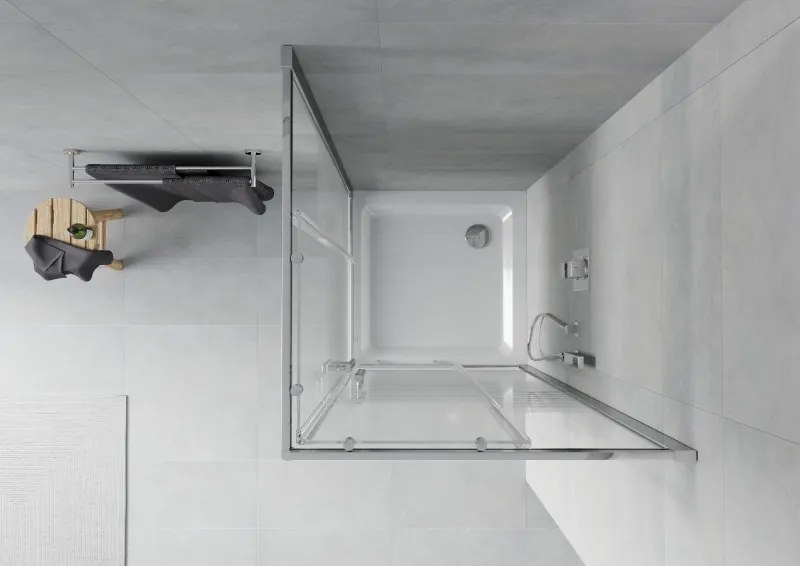 Mexen Rio štvorcový sprchový kút 90 x 90 cm, biele pásy, chróm + vanička Flat, biela - 860-090-090-01-20-4010