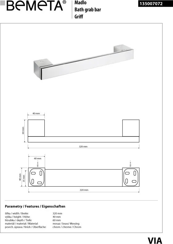 Bemeta Design VIA: Madlo, 320 mm - 135007072