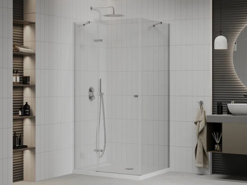 Mexen Roma, sprchovací kút 110 (dvere) x 90 (stena) cm, 6mm číre sklo, chrómový profil + slim sprchová vanička 5cm, 854-110-090-01-00-4010