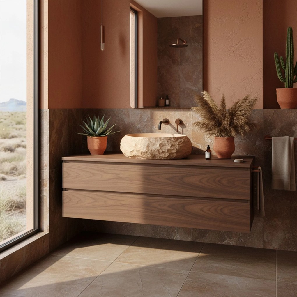 Umývadlo na dosku z kompozitného kameňa REA MIKA LIGHT TERRACOTTA 50x38 cm, béžová